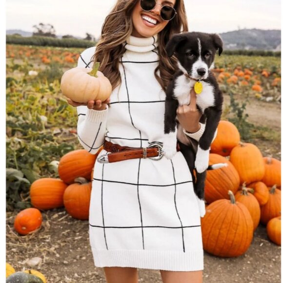 Chicwish Warm Welcome Grid Turtleneck Sweater Dress - M - Picture 9 of 9